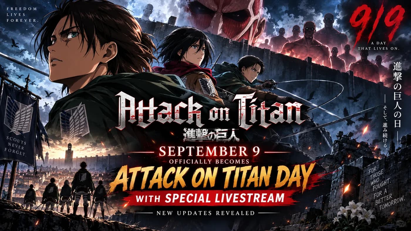 September 9 Officially Becomes Attack on Titan Day With Special Livestream cover art